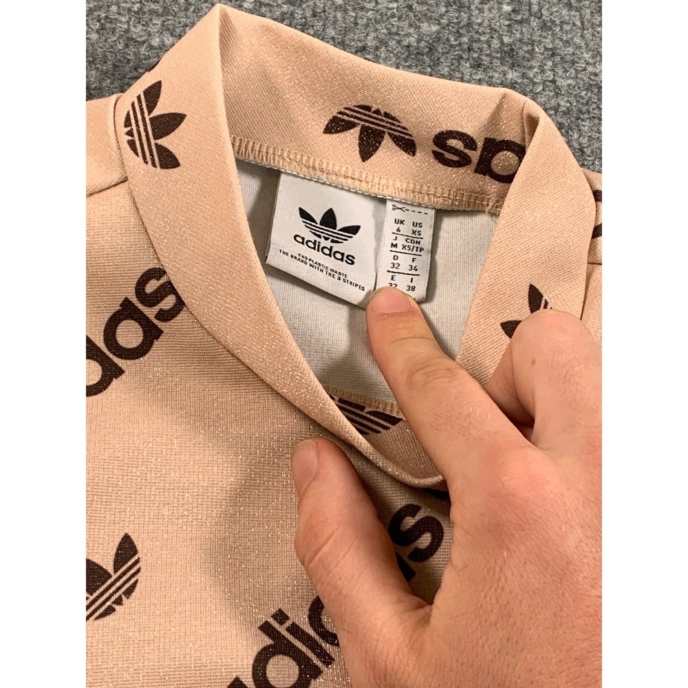 Adidas Originals Dress Monogram Long Sleeve Logo Print Bodycon‎ Pink Peach XS - Picture 3 of 9